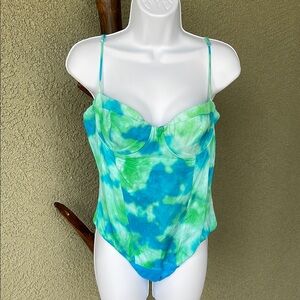No.149 Zara Blue and Green Bodysuit with Tie-Dye Effect Size Large